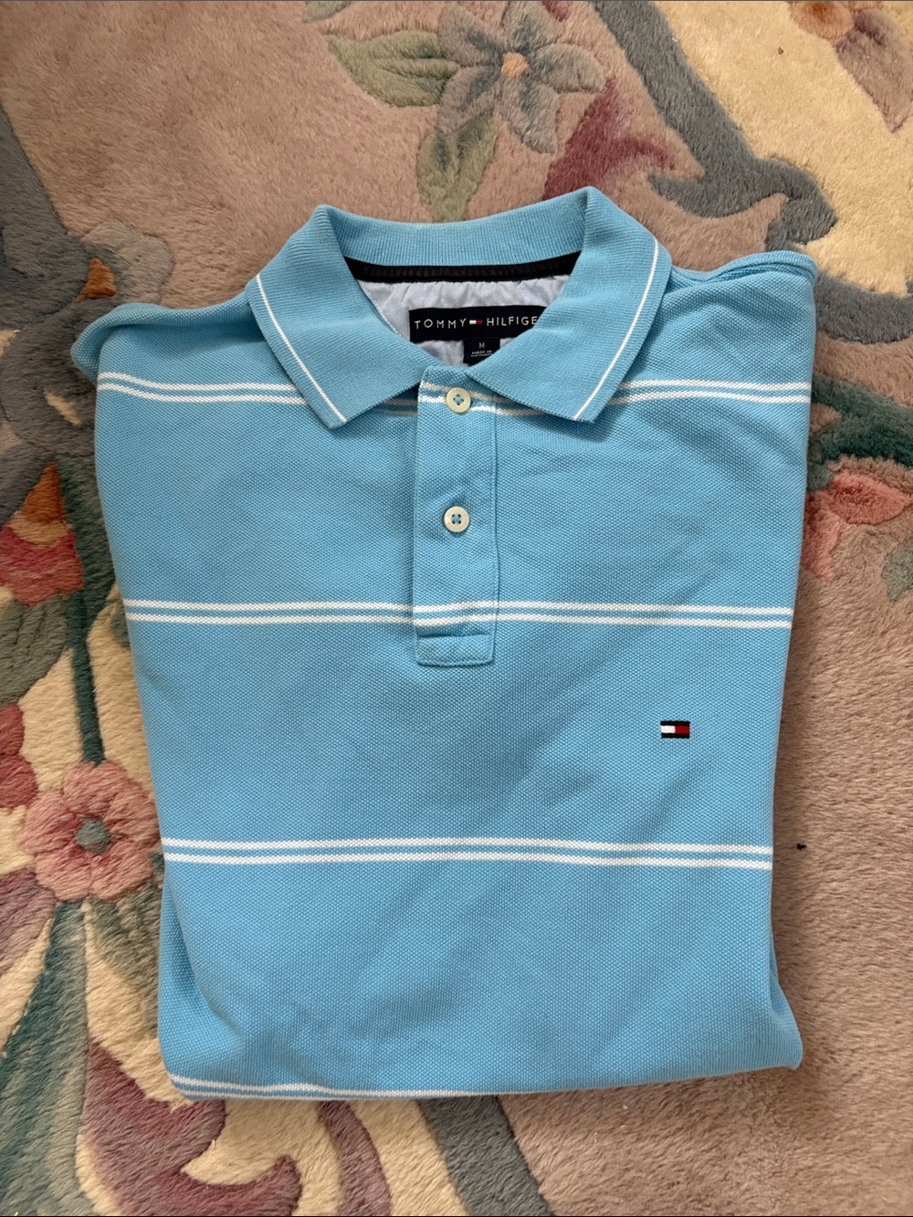 Tommy Hilfiger Sky Blue and White Striped Polo Shirt